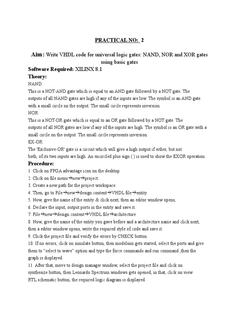 VHDL for Universal Logic Gates | PDF | Logic Gate | Vhdl
