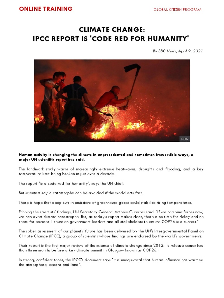 MON - IPCC Report Is 'Code Red For Humanity' - BBC News | PDF | Climate ...