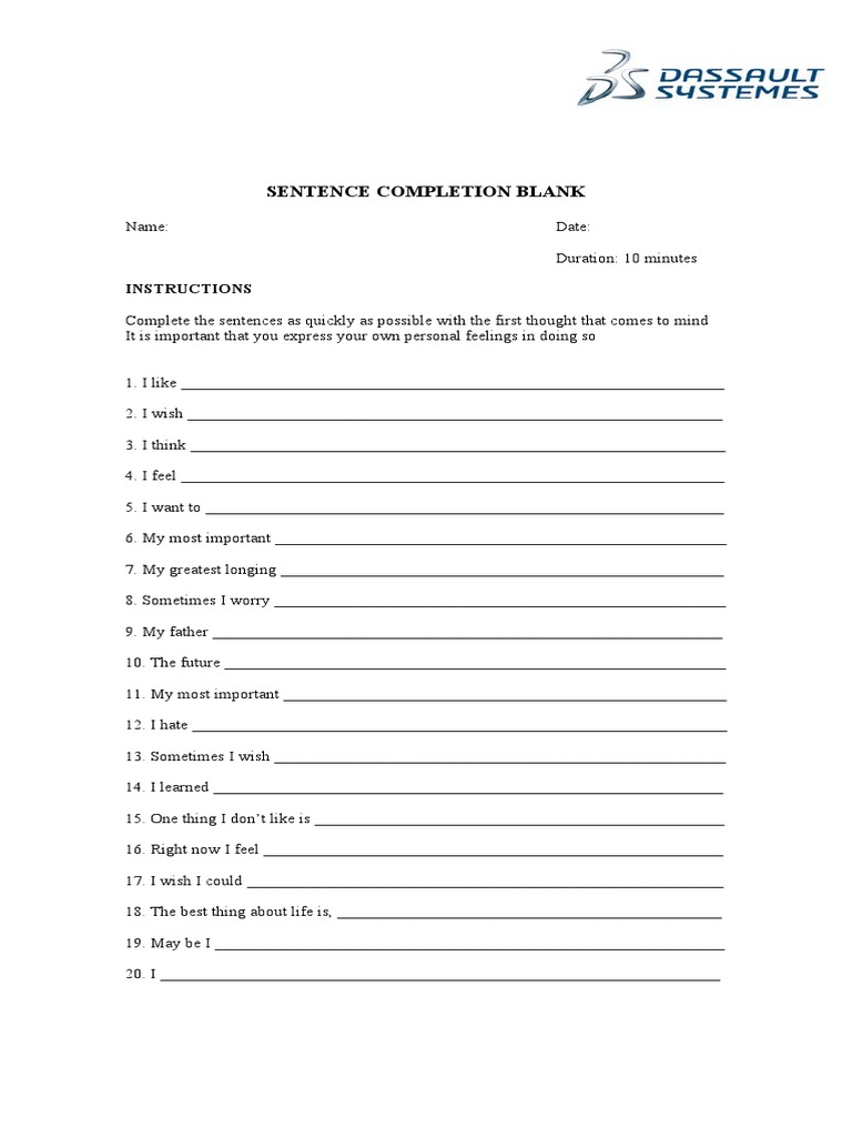 Sentence Completion Exercise Template | PDF