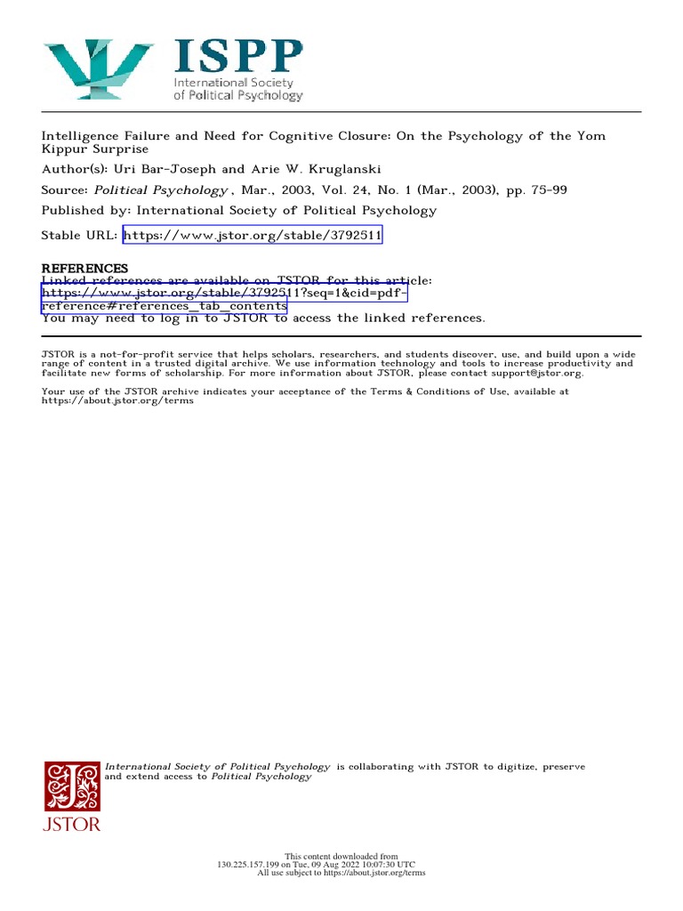 Intelligence failure and need for cognitive closure on the psychology