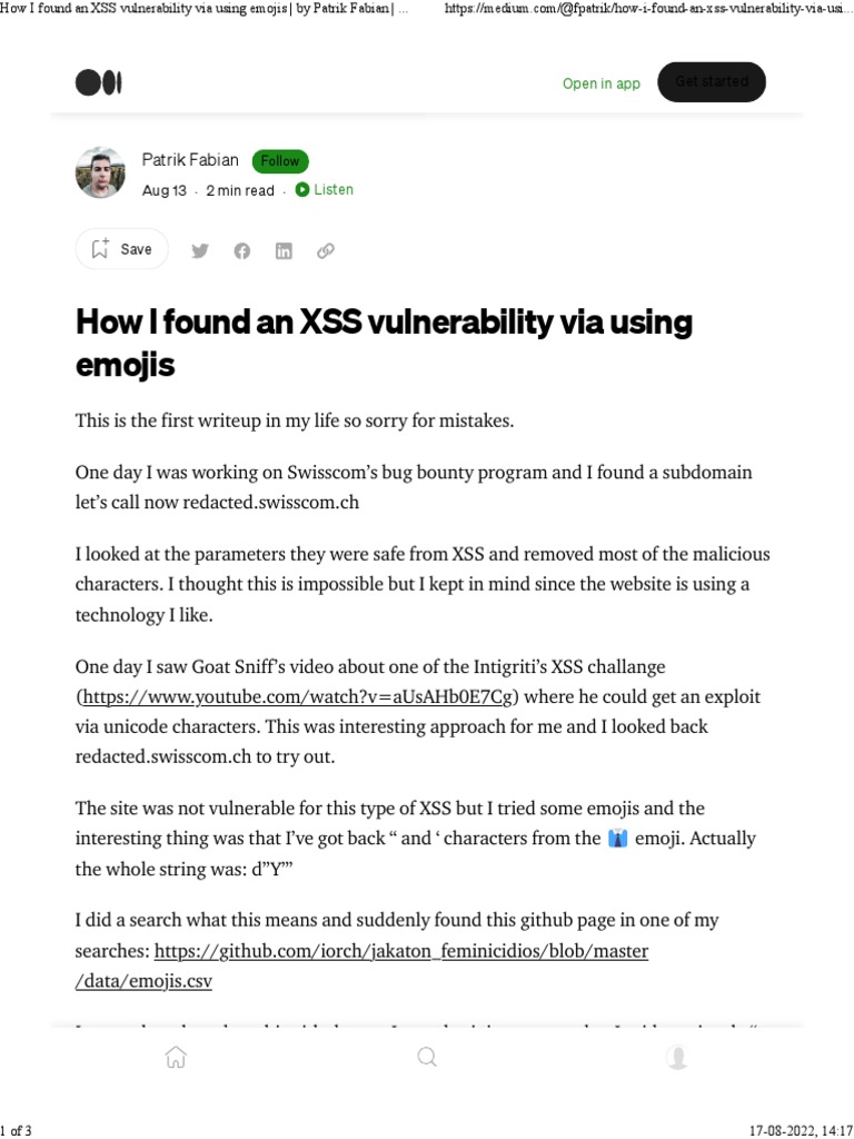 XSS Vulnerability Exploit with Emojis | PDF | Computing | Computer Data