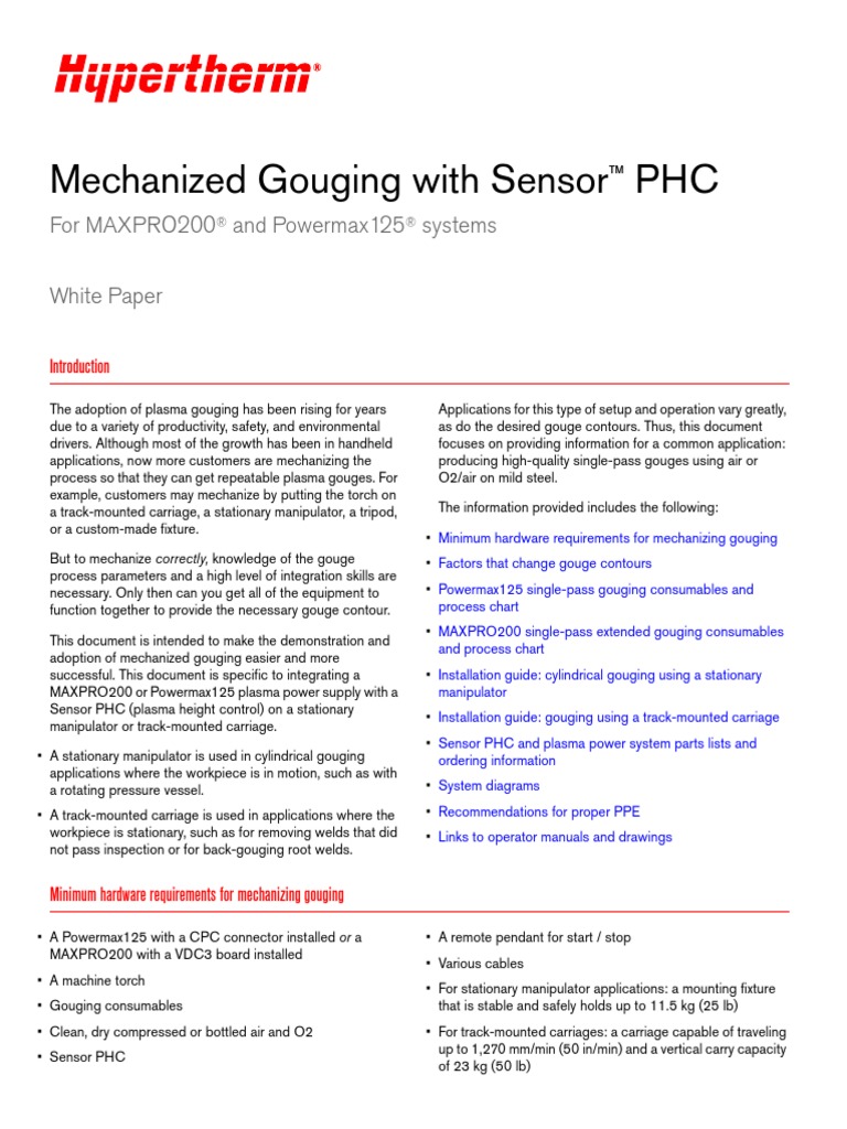 Mechanized Gouging With Sensor PHC For MAXPRO200 and Powermax125