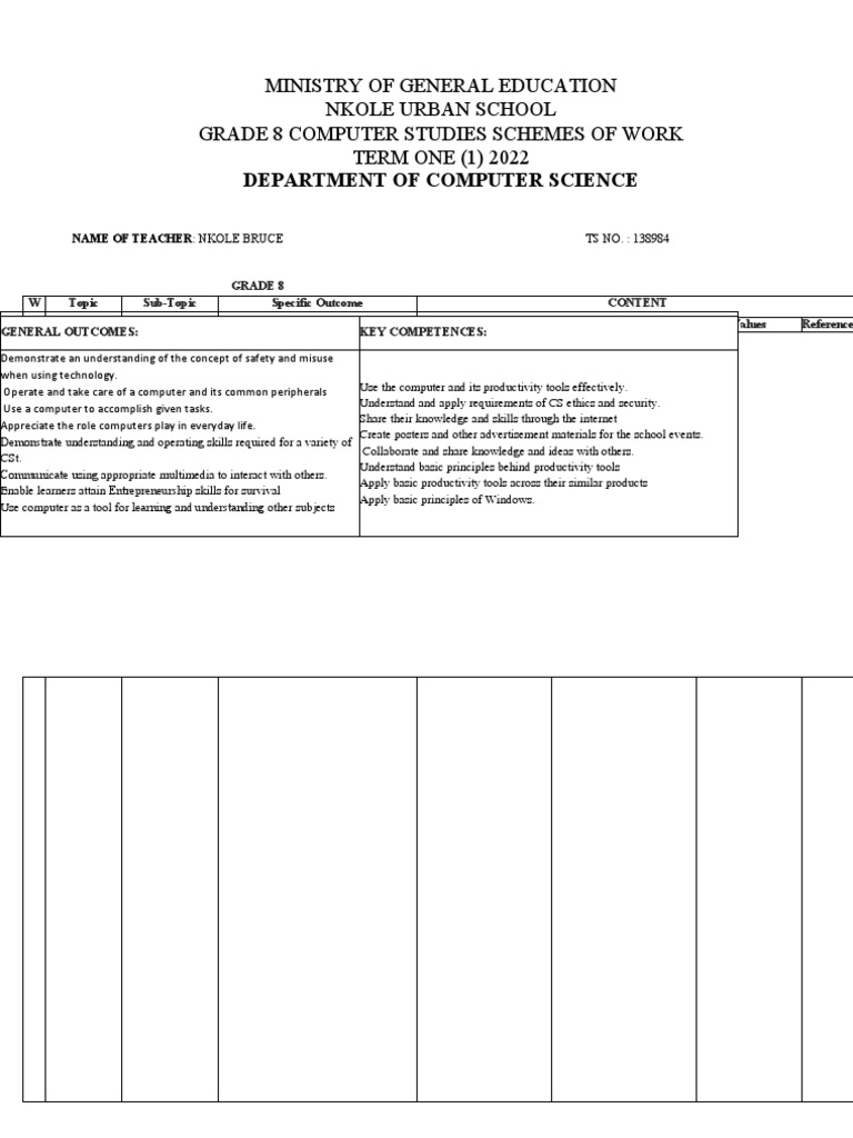 Grade 8 Computer Studies Scheme | PDF | World Wide Web | Internet & Web