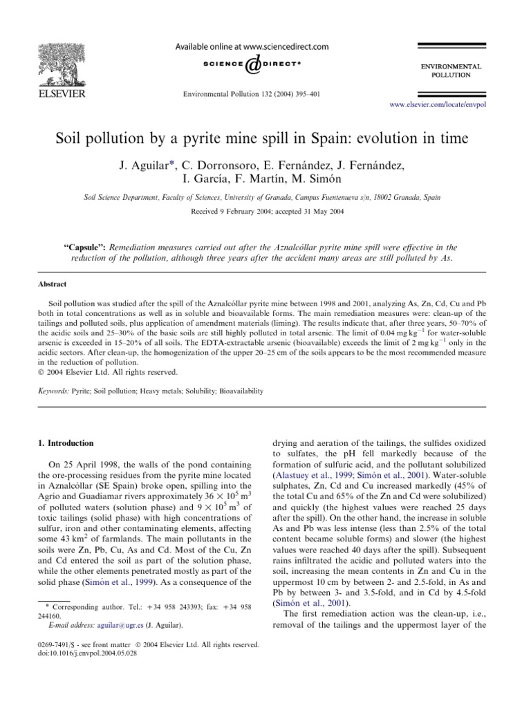 Soil Pollution by A Pyrite Mine Spill in Spain: Evolution in Time | PDF ...