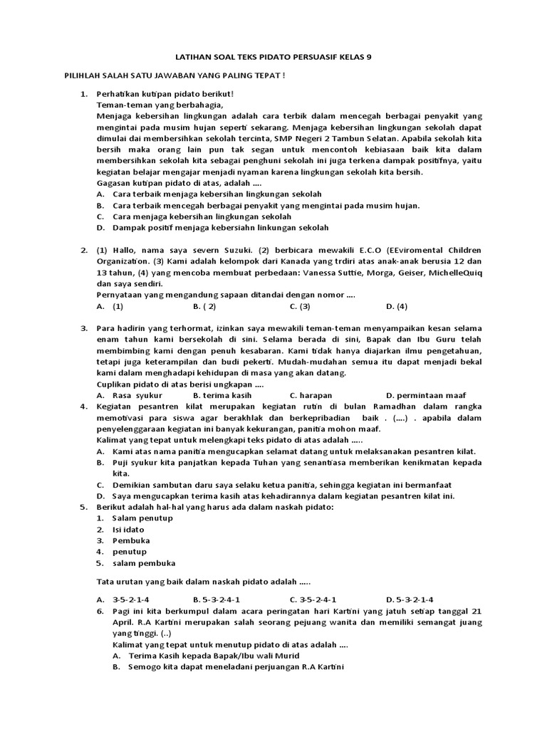 Latihan Soal Teks Pidato Persuasif Kelas 9 PDF