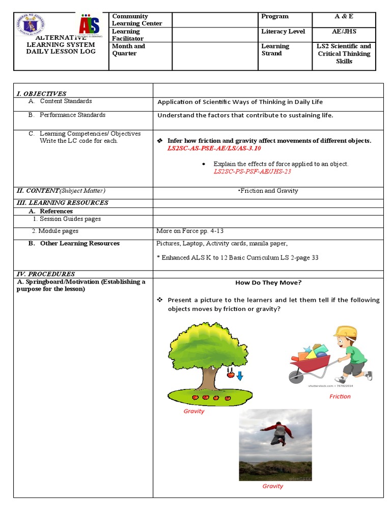 Friction and Gravity Lesson Plan | PDF | Friction | Force