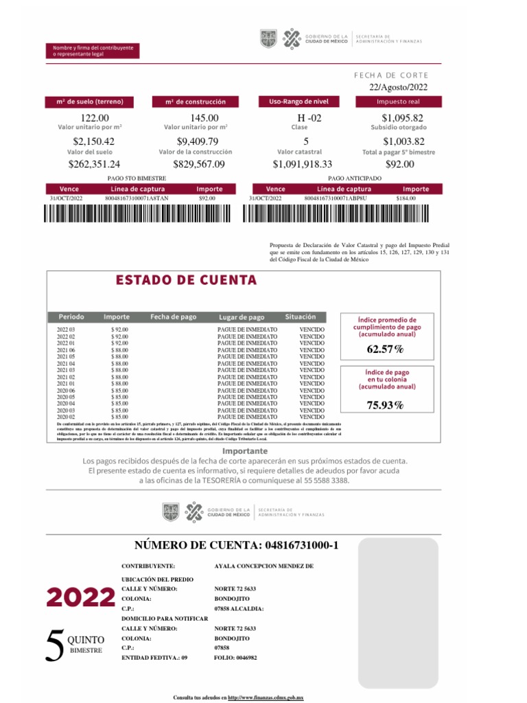 Propuesta de Pago Impuesto Predial CDMX | PDF | Impuestos | Finanzas ...