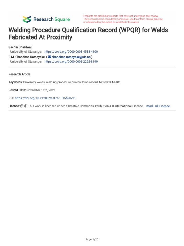 Welding Procedure Qualification Record WPQR For We11 PDF