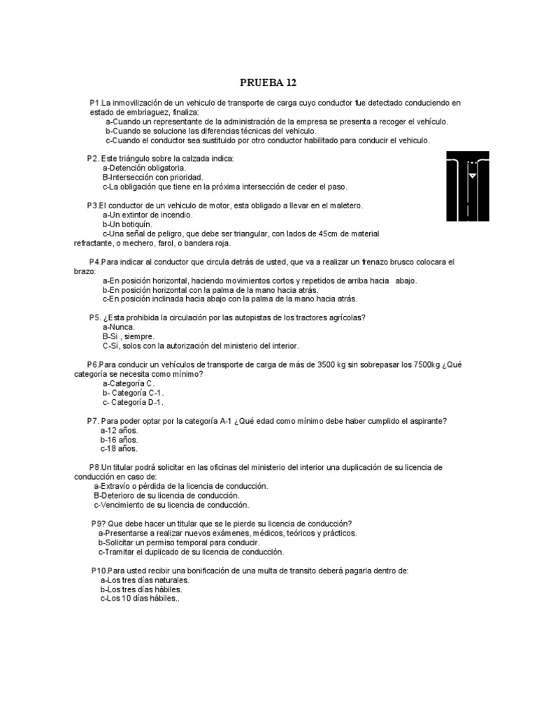 Prueba 12 | PDF | Licencia de conducir | Transporte de tierra