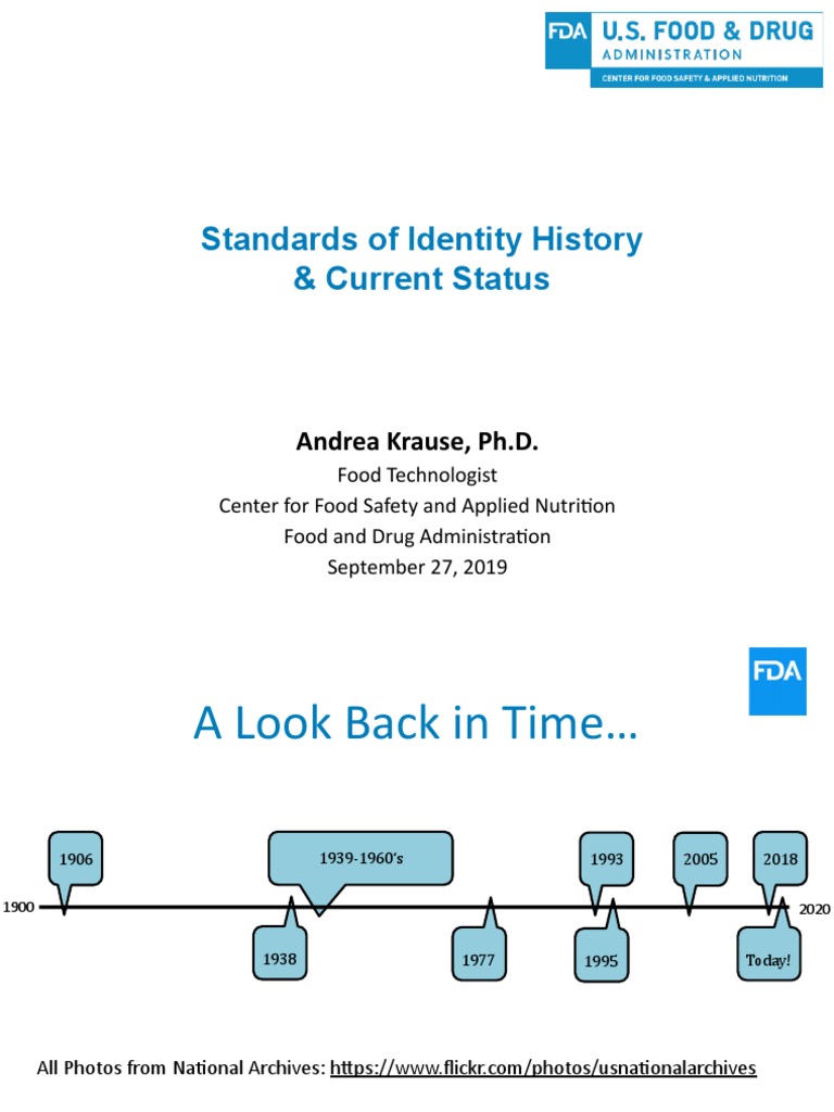 Standards of Identity History and Current Status PDF Food And Drug