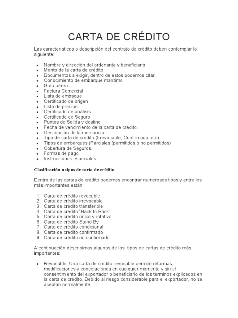 Tipos y Beneficios de Cartas de Crédito | PDF | Carta de crédito | Bancos