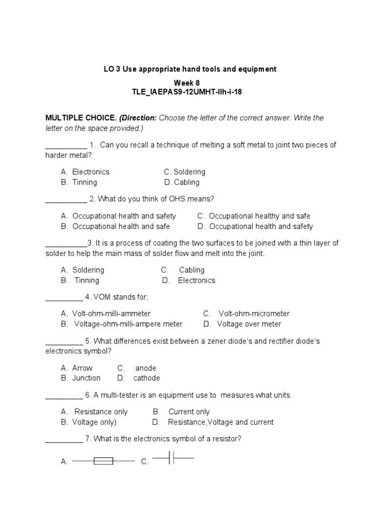WK 8. LO 3 Use Appropriate Hand Tools and Equipment Download Free PDF Fuse (Electrical