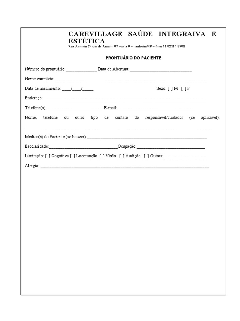 1 Modelo Prontuário Do Paciente PDF