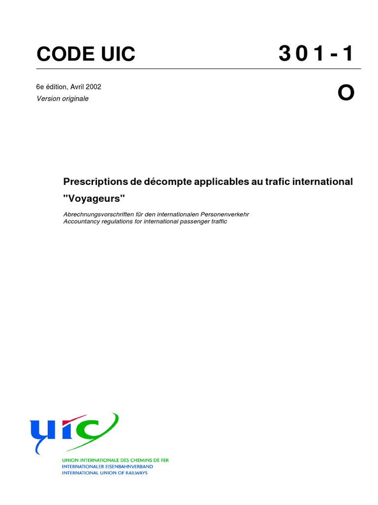 Code Uic: Prescriptions de Décompte Applicables Au Trafic International ...