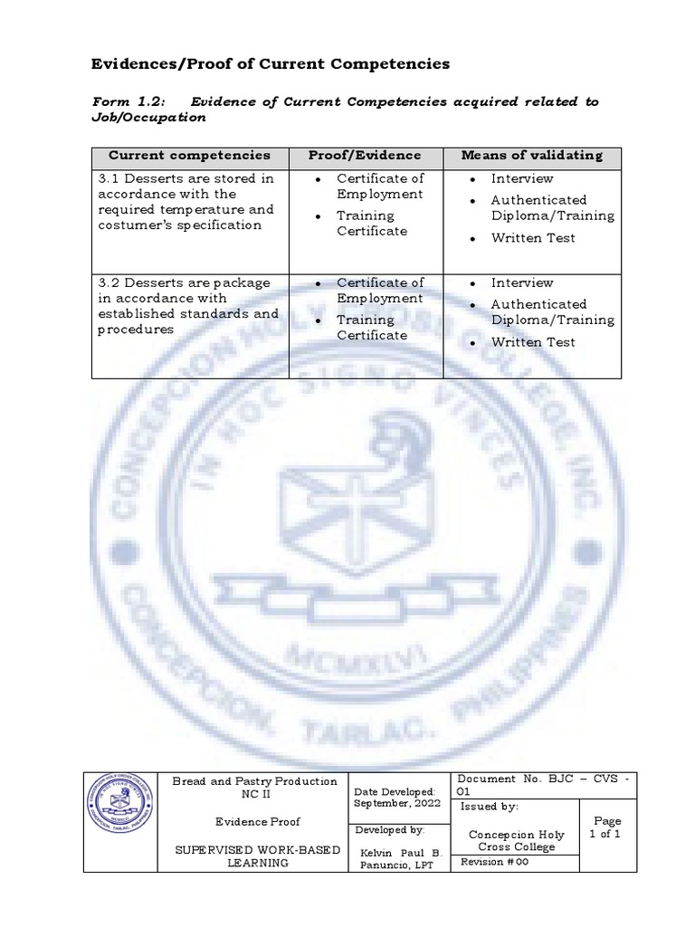 Form 1.2 EvidencesProof of Current Competencies PDF