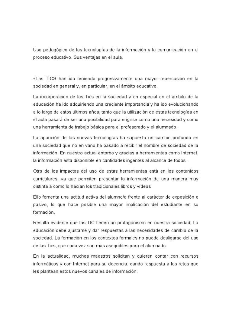 Ventajas de las TIC en el Aula | PDF | Tecnología de información y ...
