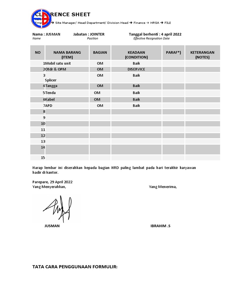 Form Clearence Sheet | PDF