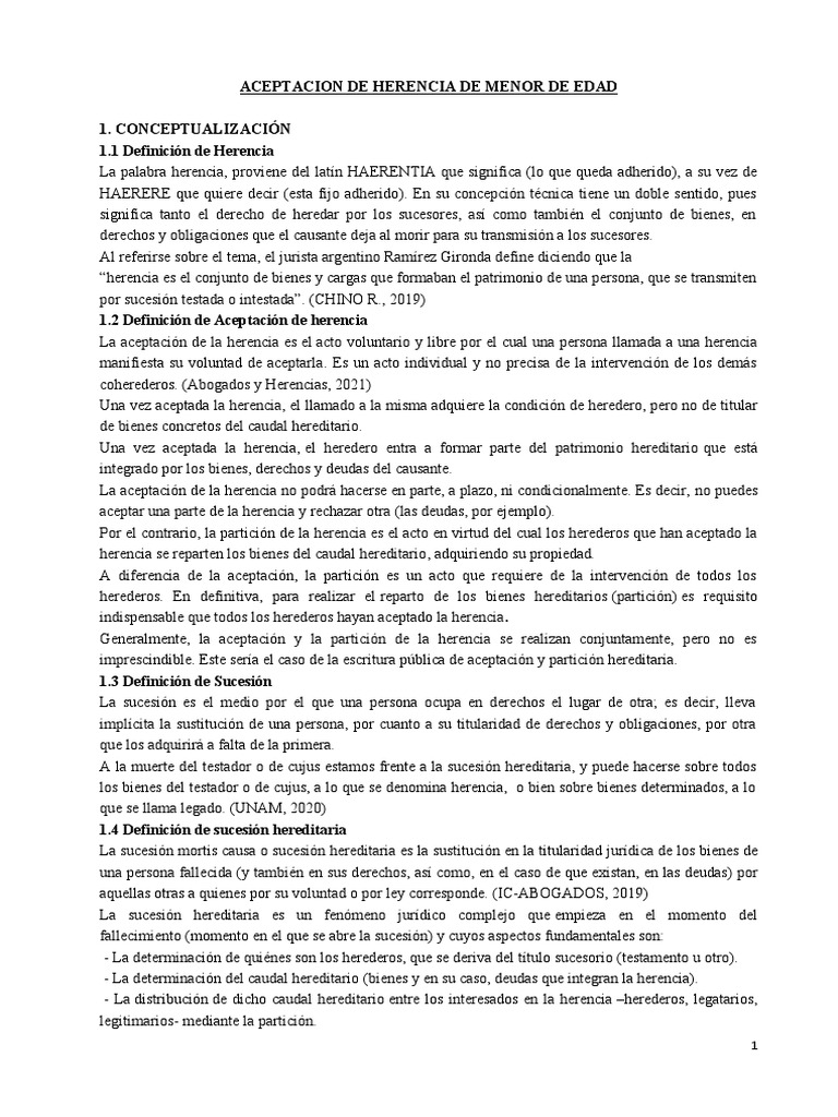 Aceptacion de Herencia de Menor de Edad | PDF | Herencia | Voluntad y ...