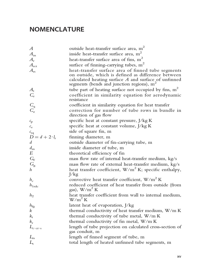 Nomenclature 2016 Handbook For Transversely Finned Tube Heat Exchanger ...