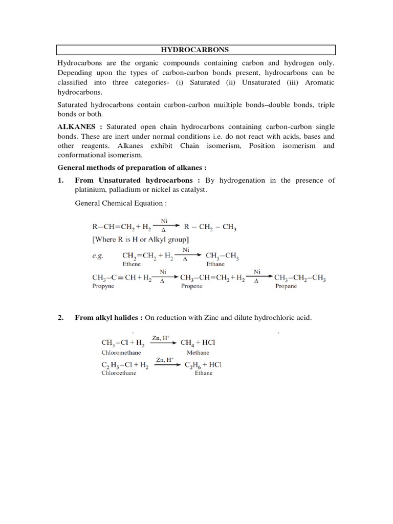 Hydrocarbons Notes | PDF | Alkane | Alkene