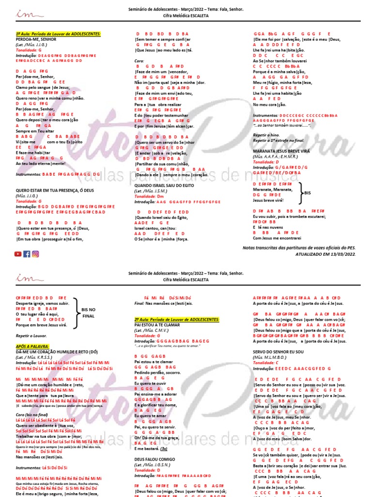 CIFRA MELODICA SEMINÁRIO ADOLESC MARÇO 2022 PDF Pitch (música