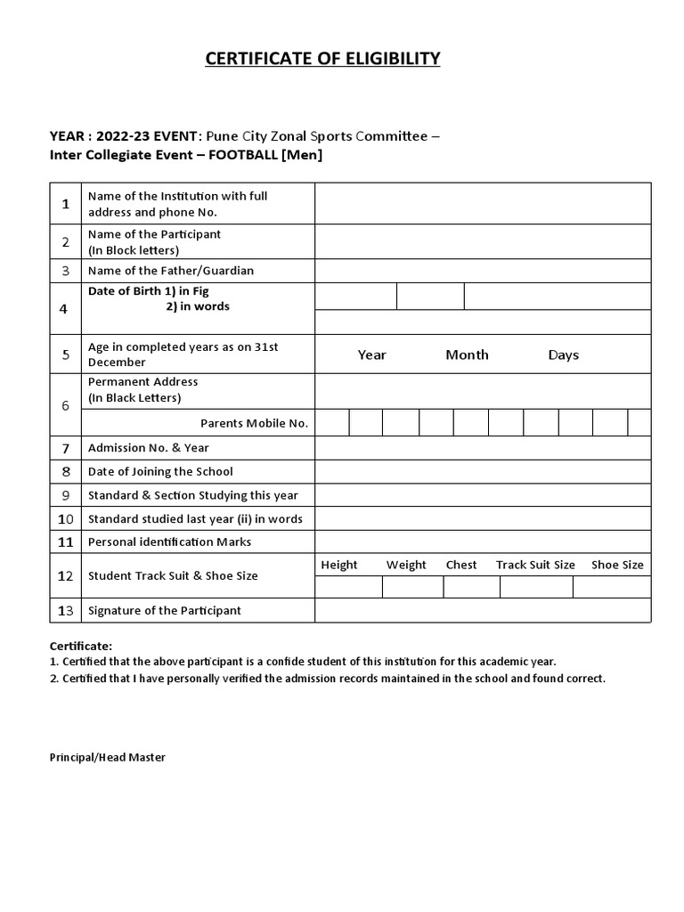 Sports Eligibility Certificate PDF