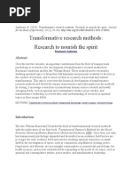 Anderson 2020 Transformative Research Methods Research To Nourish The Spirit