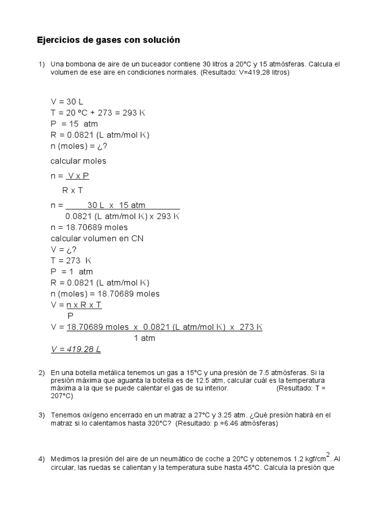 Ejercicios Resueltos de Gases | PDF | Gases | Mole (Unidad)