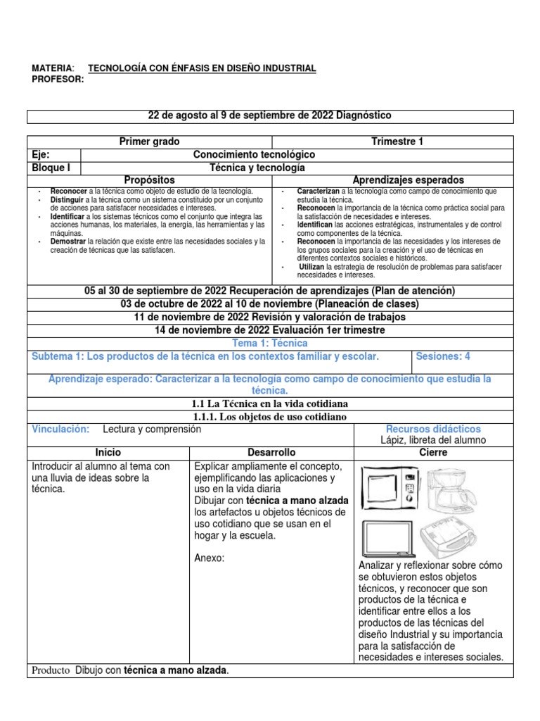 Planeacion 1er Trimestre 1ro Diseño Industrial Sec Tec | PDF | Diseño ...