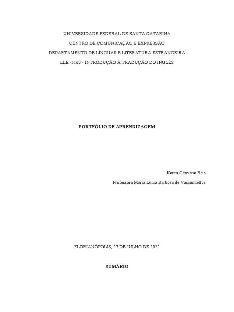 Portfólio de Aprendizagem de Tradução | PDF | Traduções | Aprendizado