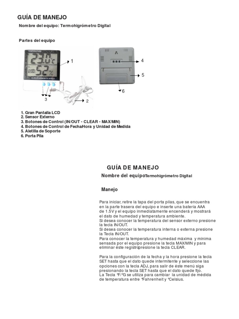 Guia Rapida Termohigrometro | PDF | Temperatura | Bienes manufacturados