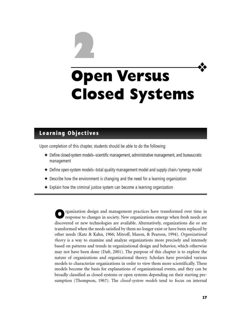 Open versus closed systems learning objectives pdf police detective
