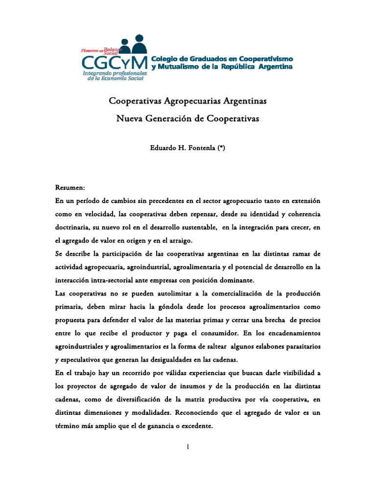 Cooperativas Agropecuarias Argentinas - Fontenla | PDF | Cooperativa ...