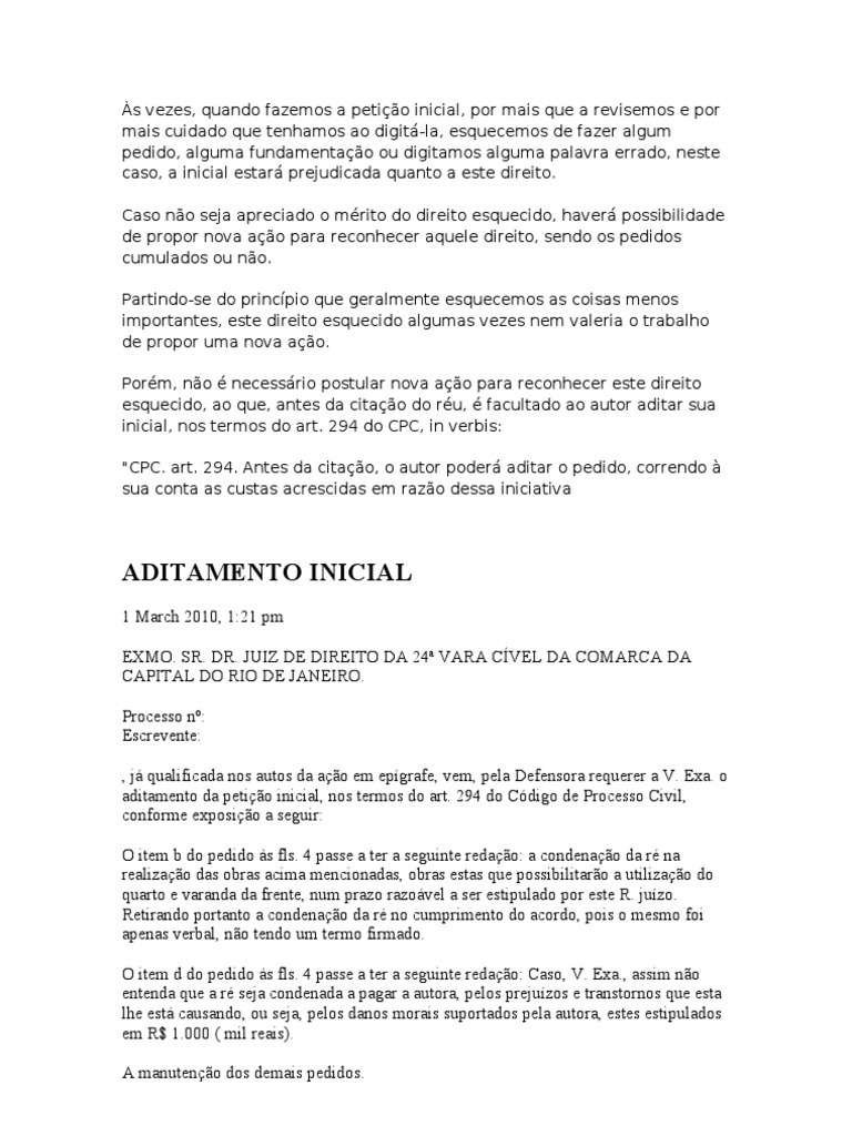 Modelo de Aditamento à Petição Inicial | PDF