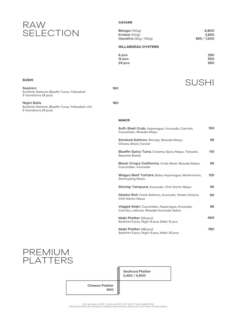 WHITE Dubai Food Menu PDF Sushi Food And Drink Preparation