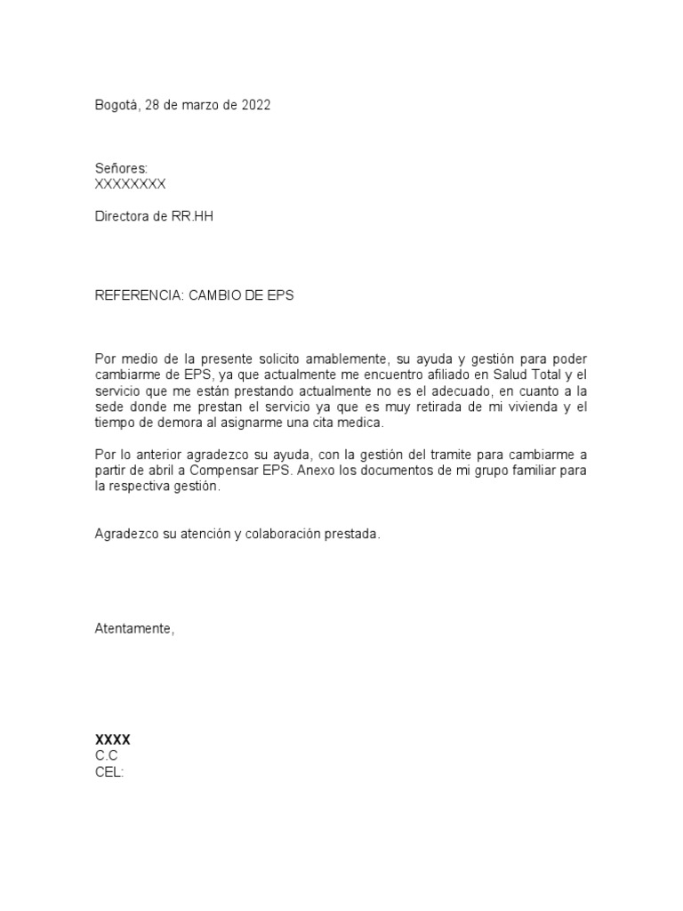 Modelo de carta cambio de eps pdf