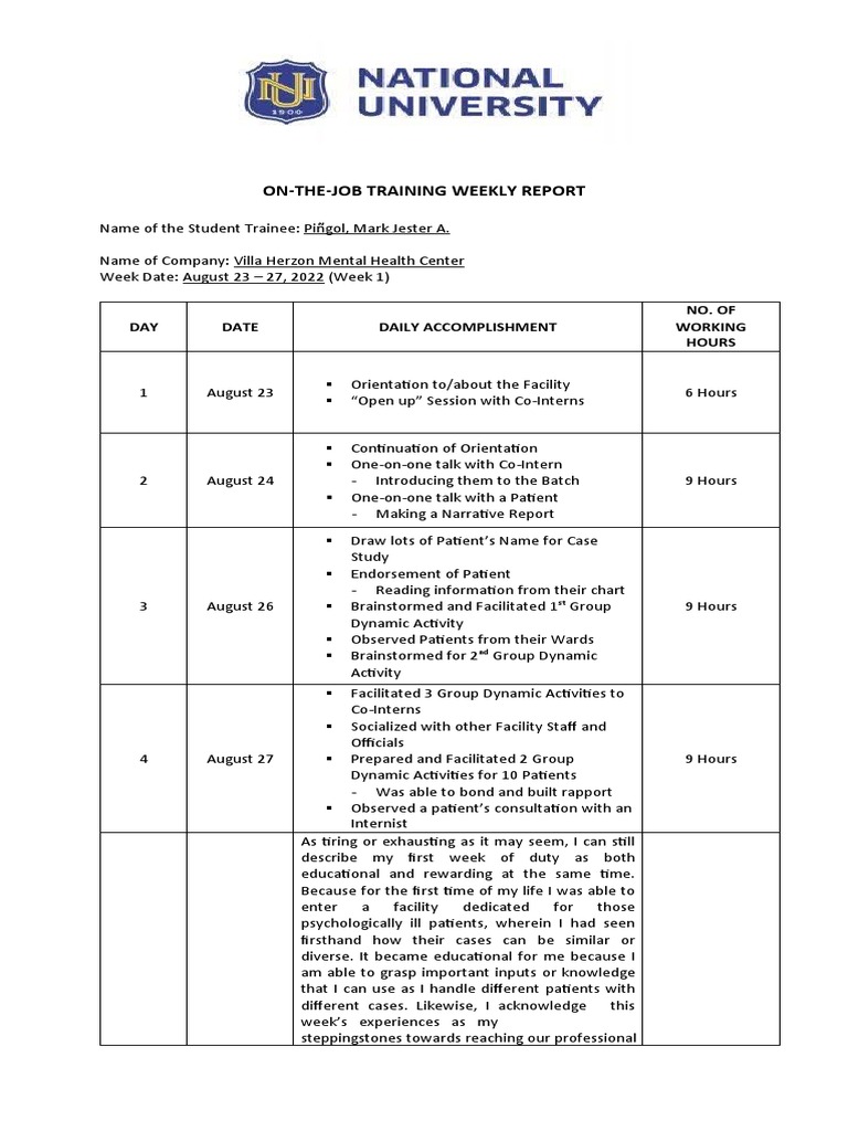 Pingol - Week 1 Report | PDF | Science & Mathematics