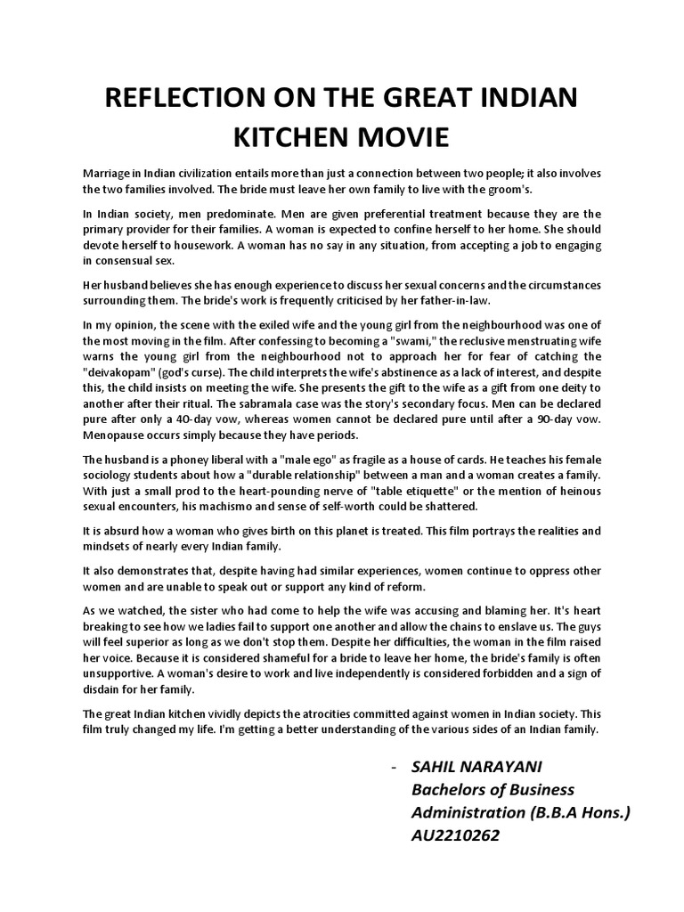Reflection On The Great Indian Kitchen Movie Download Free PDF Wife