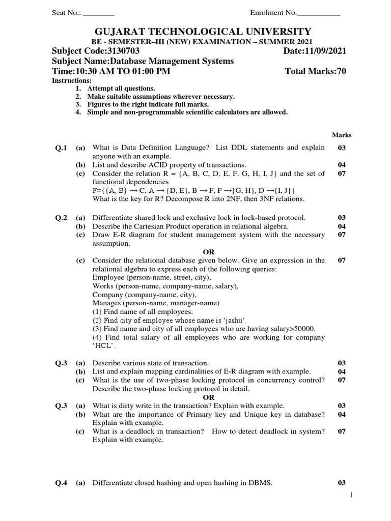 Database Management Systems Exam Paper | PDF | Computers