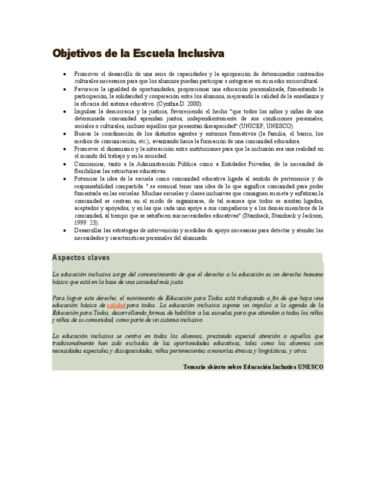 Objetivos de La Escuela Inclusiva | PDF | Venta de libros