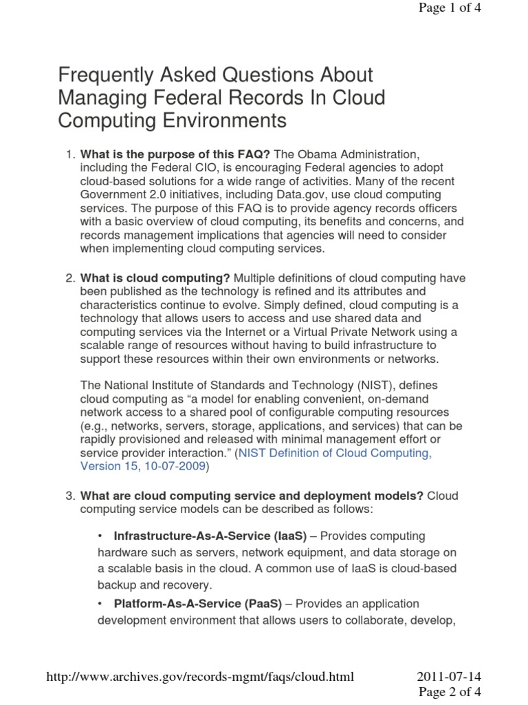 NARA FaQ Cloud | Records Management | Cloud Computing