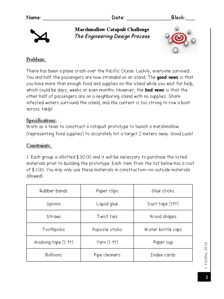 Marshmallow Catapult 2019 PDF Engineering Design Process Design
