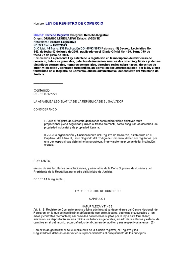 Ley Del Registro de Comercio PDF Sociedad de responsabilidad