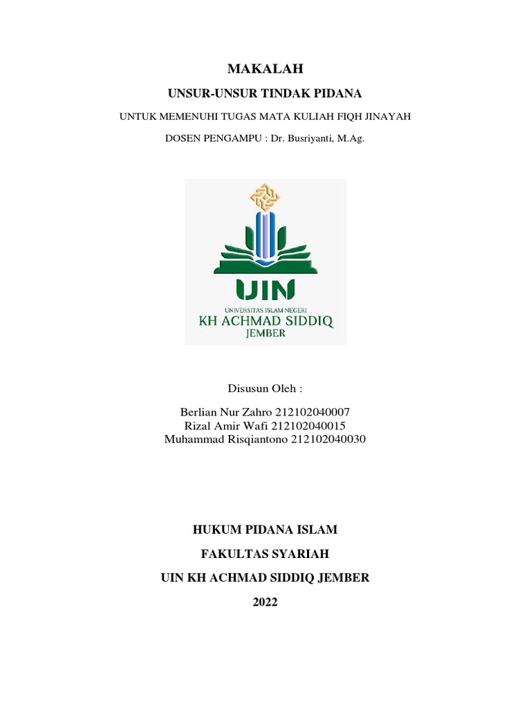 Unsur Tindak Pidana dalam Hukum Islam | PDF | Ilmu Sosial