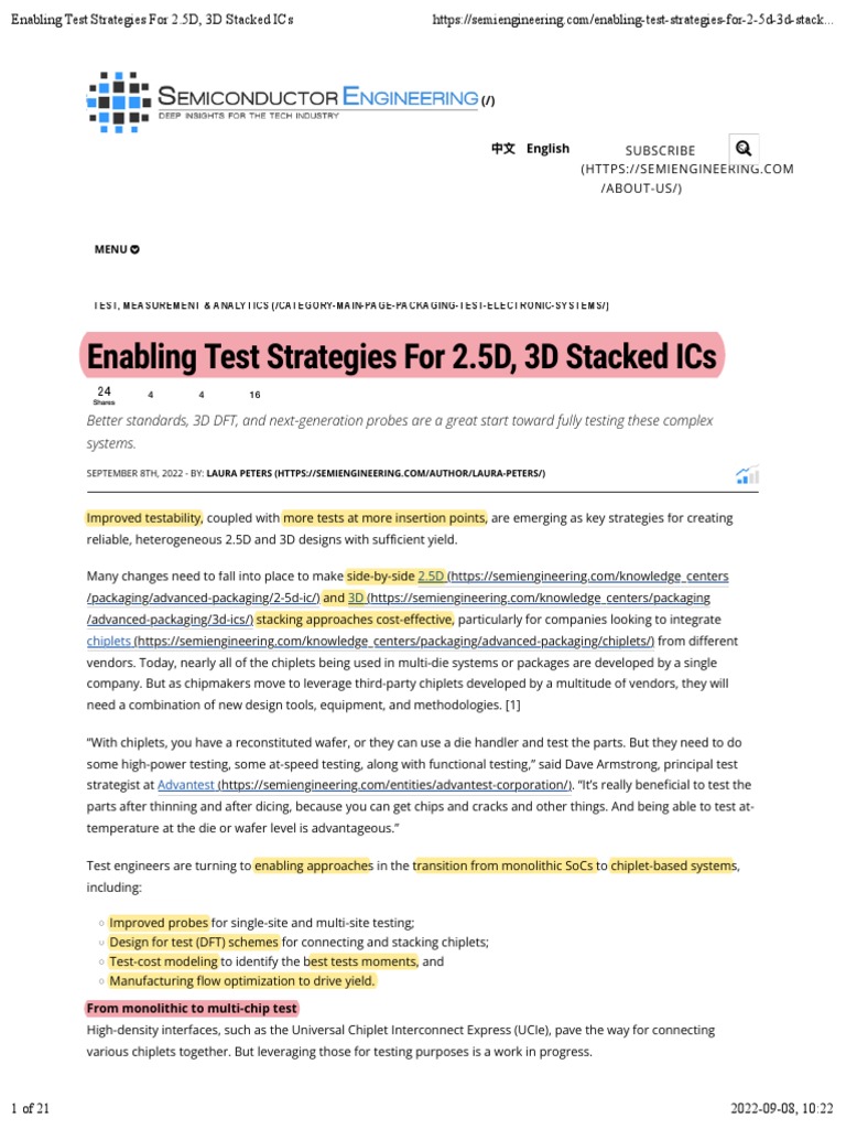 Enabling Test Strategies For 2.5D, 3D Stacked ICs | PDF