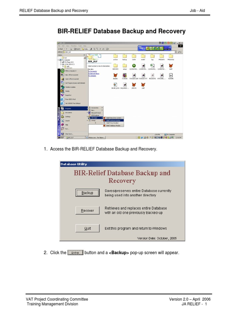 RELIEF Database Backup Guide | PDF