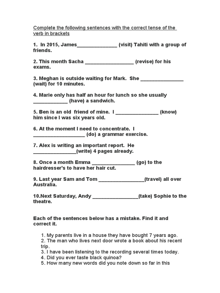 Verb Tense Exercises and Corrections | PDF | Language Arts & Discipline