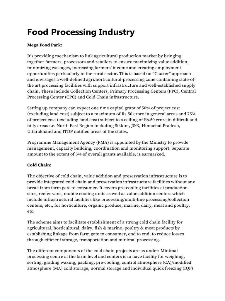 Food PRocessing PDF Infrastructure Economies