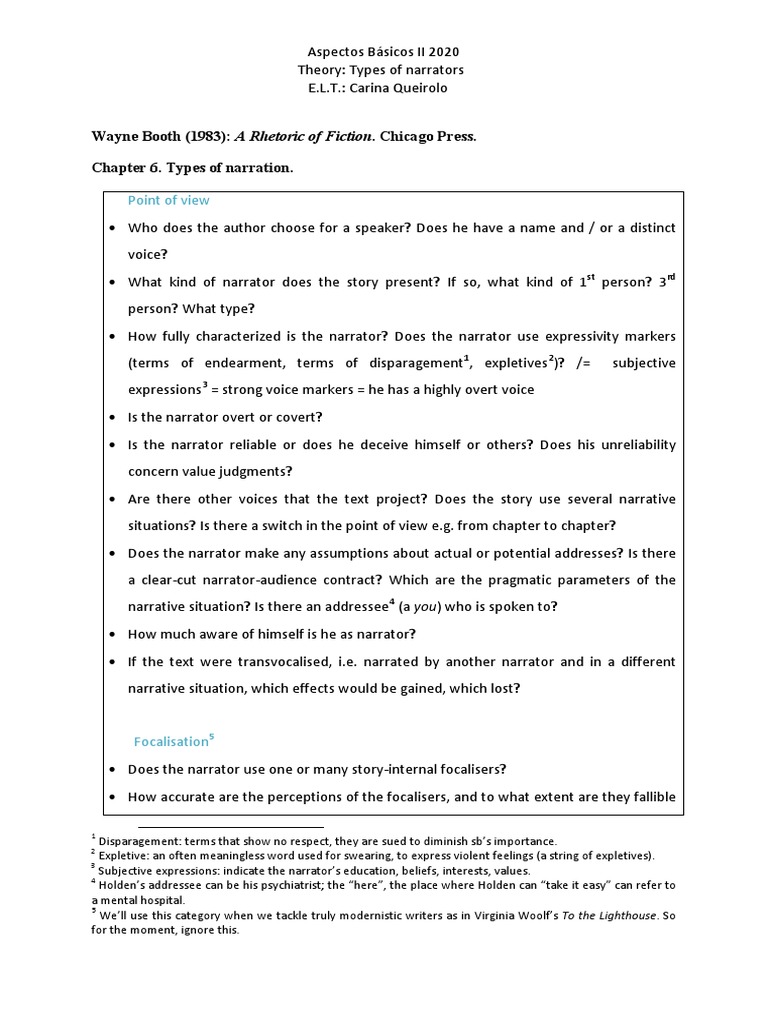 Booth. Types of Narration. Shortened Version For Students PDF