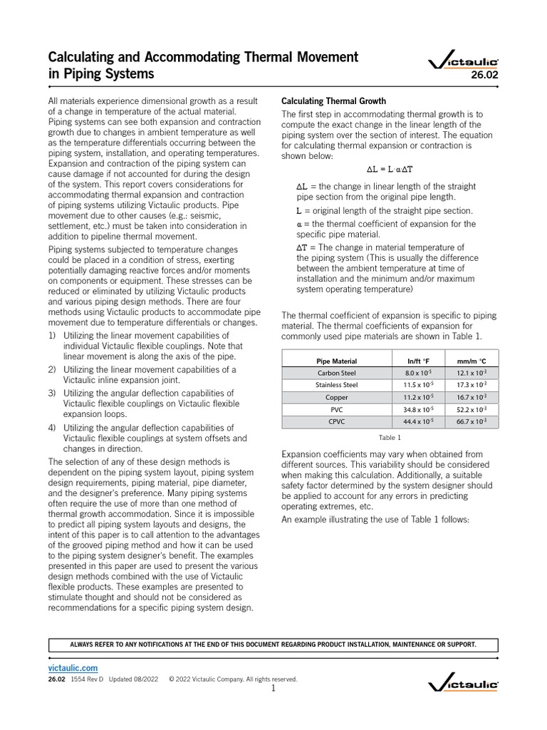 Calculating and accommodating thermal movement in piping systems pdf